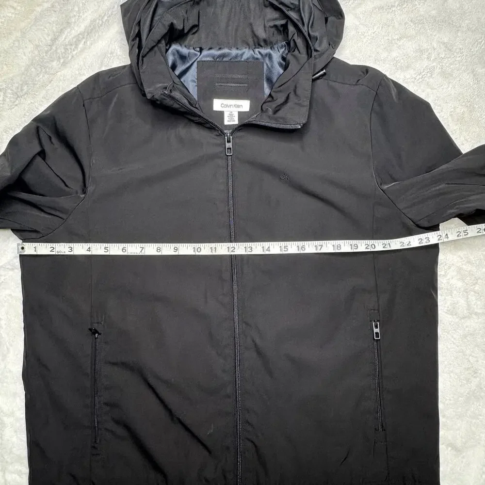 CALVIN KLEIN Men's Black Mid weight Hooded Casual Rain Jacket size Large